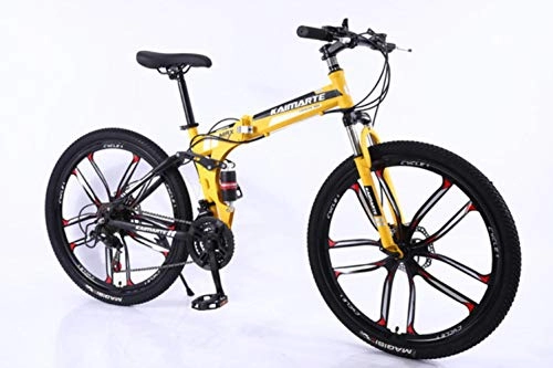 Falträder : VHJ 27-Gang-Mountainbike 24 / 26-Zoll-Klapp-MTB-Mountainbike mit hohem Kohlenstoffstahl, 10-Messer-Rad Gelb, 24 Zoll