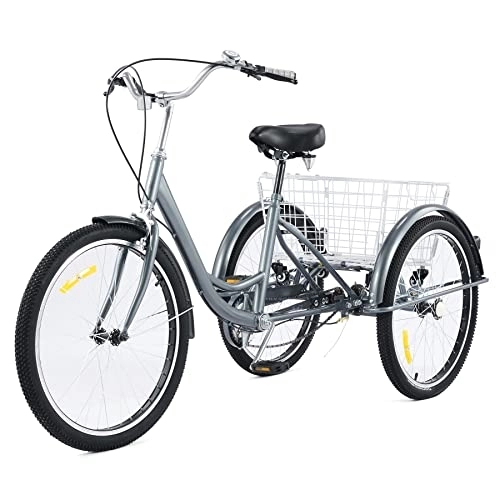 Falträder : Viribus Dreirad für Erwachsene Dreirad 24 Zoll Fahrrad mit Korb 3 Rad Fahrrad für Erwachsene Adult Tricycle 3-Rad-Dreirad (Grau Ohne Frontkorb)