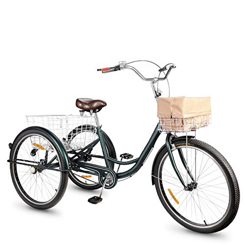 Falträder : Viribus Dreirad für Erwachsene Dreirad 26 Zoll Fahrrad mit Korb 3 Rad Fahrrad für Erwachsene Adult Tricycle 3-Rad-Dreirad Montage Nötig (Grün)