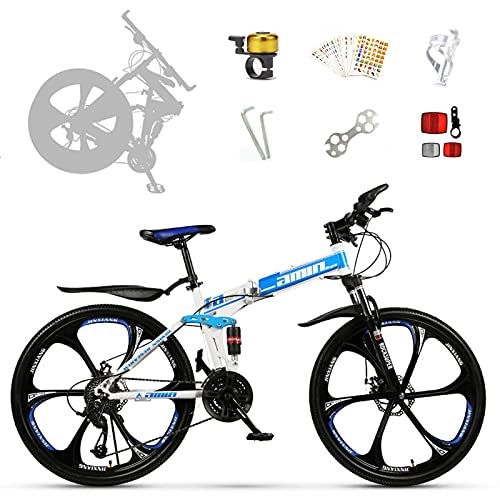 Falträder : WBDZ Klappbares Mountainbike für den Außenbereich, 24 / 26-Zoll-Räder, 21-Gang-Fahrrad, Vollfederung, MTB, Gänge, Doppelscheibenbremsen, Aluminiumlegierung, große Räder, Mountainbike-Blau||24