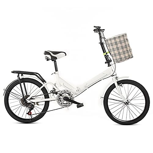 Falträder : WBDZ Outdoor-Leichtmetall-Faltrad für die Stadt, 20 Zoll, 6-Gang, Scheibenbremse vorne und hinten, Unisex mit Korb (weiß)