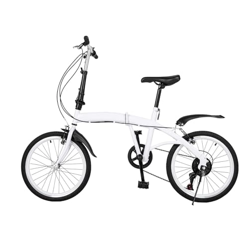 Falträder : WDRENTOOL 20 Zoll Faltrad, 7 Gang weißes Fahrrad Kohlenstoffstahl Rennrad Erwachsene Fahrrad mit Kotflügel, Doppel-V-Brake Kick, höhenverstellbar, geeignet für Kinder oder Erwachsene 4, 6 bis 6, 2 Fuß
