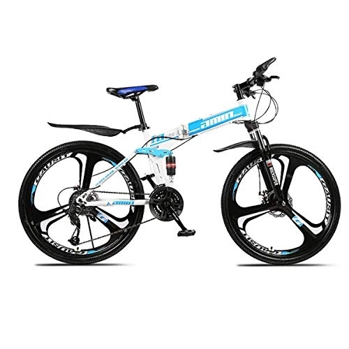 Falträder : WEHOLY Fahrrad Faltrad Mountainbike Erwachsenen Fahrrad Faltrad doppelt stoßdämpfendes Geschwindigkeitsauto, Blau