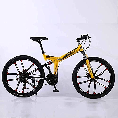 Falträder : WEHOLY Fahrrad-Mountainbike, 21-Gang-Faltrad mit Doppelfederung, 26-Zoll-10-Speichen-Rädern und Doppelscheibenbremse, für Männer und Frauen, gelb, 24-Gang