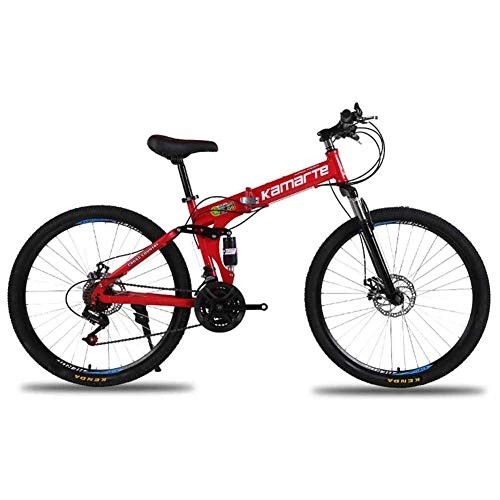 Falträder : WEHOLY Fahrrad-Unisex-Mountainbike, 24-Gang-Faltrad mit Doppelfederung, 26-Zoll-Speichenrad und Doppelscheibenbremse, rot, 27-Gang