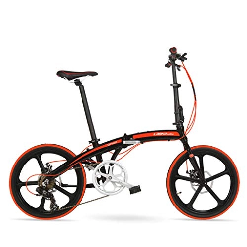 Falträder : Weiyue faltbares Fahrrad- 20 Zoll Faltrad Shimano 7 Geschwindigkeit Ultraleichte Aluminiumlegierung Doppelscheibenbremsen for Männer Und Frauen Faltrad (Color : Black red)