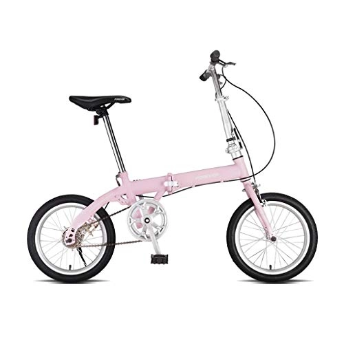 Falträder : Weiyue faltbares Fahrrad- Faltrad 16 Zoll Ultra Light Portable Adult Fahrrad Mnner und Frauen Small Small Wheel Single Speed (Color : Pink)