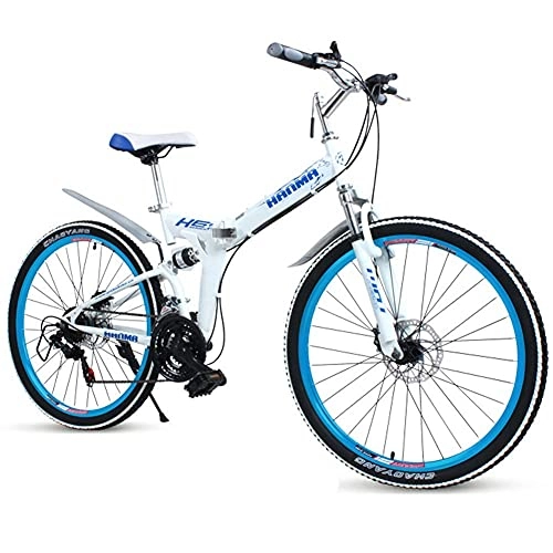 Falträder : WENHAO Unisex Folding Mountainbike Erwachsene Mini Lightweight Legierung City Fahrrad for Männer Frauen Damen mit verstellbaren Sitzkomfort Sattel, Aluminium, Scheibenbremsen ( Color : Whiteblue )