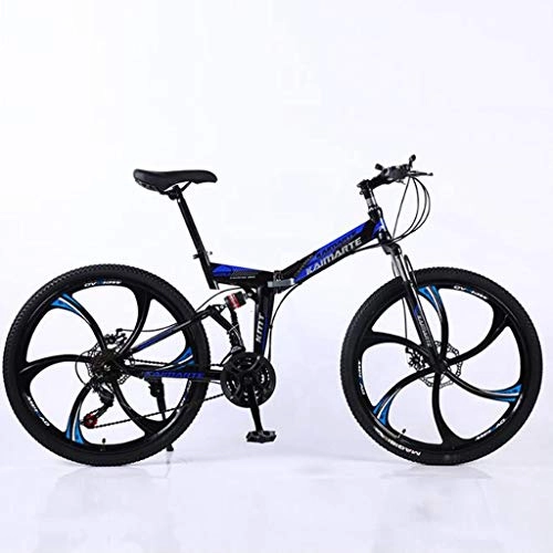 Falträder : WGYAREAM Mountainbike, Faltbare Bergfahrräder 24 Zoll 21 24 27 Geschwindigkeiten Carbon Steel Ravine Bike Doppelscheibenbremse Doppel Federung (Color : Blue, Size : 21 Speed)