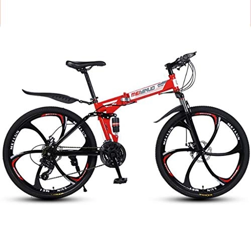 Falträder : WGYAREAM Mountainbike, Faltbare Bergfahrräder 26" Ravine Bike mit Doppelscheibenbremse Doppel Fahrwerk, Carbon-Stahlrahmen 21 24 27 Geschwindigkeiten (Color : Red, Size : 21 Speed)