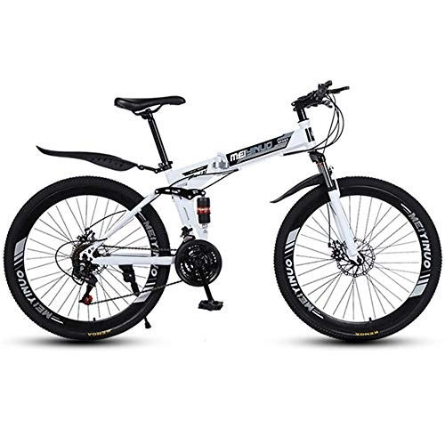 Falträder : WGYAREAM Mountainbike, Faltbare Mountainbikes Fully MTB Fahrrad Doppelscheibenbremse Ravine Bike, 26-Zoll-Speichen Felgen (Color : White, Size : 21-Speed)