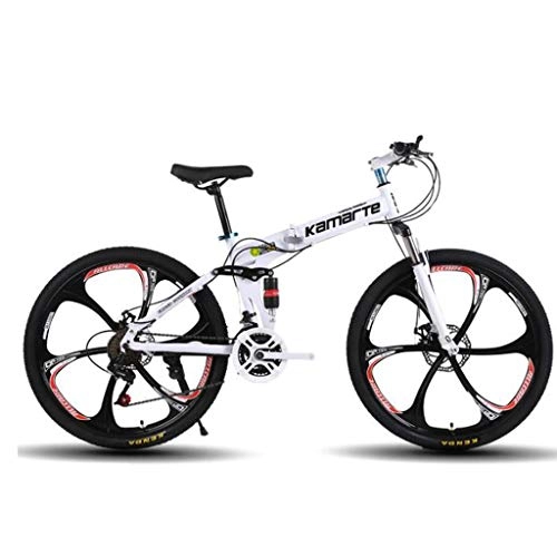 Falträder : WGYAREAM Mountainbike, Faltbare Ravine Bike 24 Zoll-Doppelscheibenbremse Fully Gebirgsfahrrad, 21 24 27 Geschwindigkeiten Carbon-Stahlrahmen (Color : White, Size : 27 Speed)