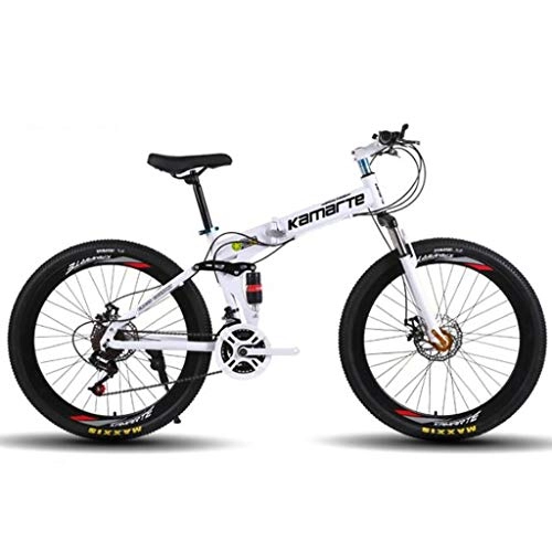 Falträder : WGYAREAM Mountainbike, Mountainbike-Fahrräder der Frauen Männer 26 Zoll Ravine Bike 21 / 24 / 27 Geschwindigkeiten Full Suspension Doppelscheibenbremse Stahl-Rahmen (Color : White)