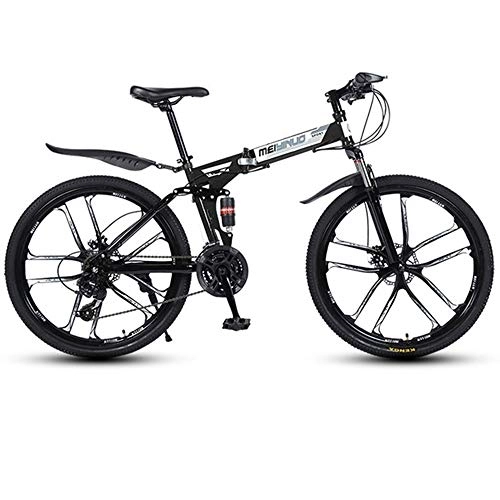 Falträder : WGYAREAM Mountainbike, Mountainbikes Faltbare Ravine Bike MTB Fahrrad Doppelaufhebung und Doppelscheibenbremse, Kohlenstoffstahlrahmen (Color : Black, Size : 24-Speed)