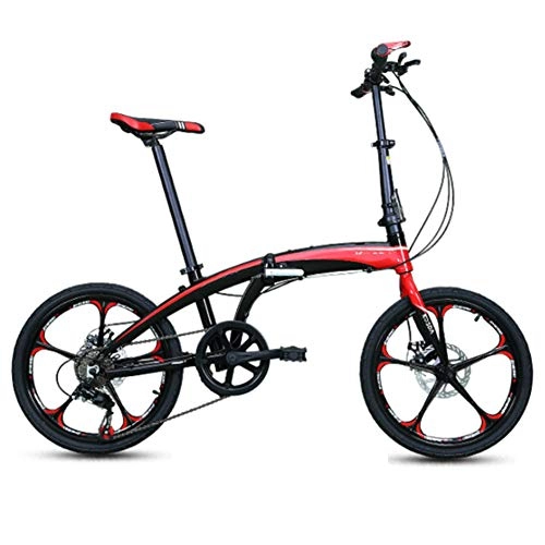 Falträder : WHKJZ Unisex Rahmen Aluminiumlegierung Faltbares Fahrrad 20 Zoll 7 Freilauf Kettenschaltung Tragen und langlebig Reibungslose Anstrengung, Red