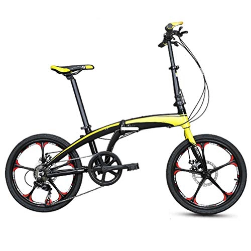 Falträder : WHKJZ Unisex Rahmen Aluminiumlegierung Faltbares Fahrrad 20 Zoll 7 Freilauf Kettenschaltung Tragen und langlebig Reibungslose Anstrengung, Yellow