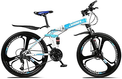 Falträder : WJH 26inch Mountainbike Variable Speed ​​Folding Stoßdämpfung Studentensport Wheelset Fahrrad Off-Road-Fahrrad, Männer im Freien Reiten oder Fahren, 21Speed ​​Blau, 26 Inch 30Speed