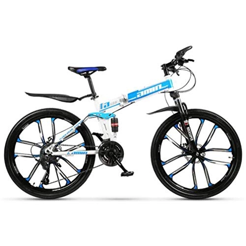 Falträder : WJSW Kohlenstoffstahl klapp Mountainbike, tragbare Outdoor-Sportarten Freizeit Fahrrad 26 Zoll (Farbe: blau, größe: 30 Geschwindigkeit)