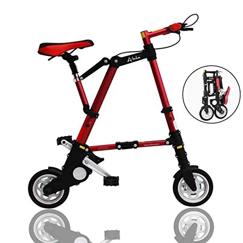 Falträder : WJSW Leichte Mini-Faltrder Flying Bicycles 8"Aluminium-Legierung Strkerer Rahmen, Unisex, Goldglanz, Rot