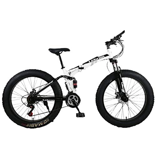 Falträder : WJSW Stahl Folding Mountain Bike 26"Fahrräder Unisex Dual Suspension 4.0 Zoll Fat Tire Fahrrad kann Radfahren auf Schnee, Berge, Straßen, Strände, etc, schwarz