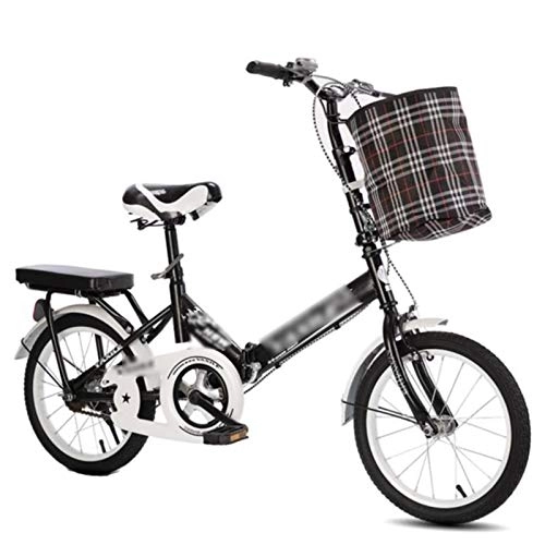 Falträder : WRJ Fahrrad-Aluminiumlegierung, ultraleichtes Klapprad, Zoll-Fahrrad für Damen und Herren, mit Gangschaltung, Shimano-Schaltung, Stadtabdeckung, Vorderlampe, schwarz, 16