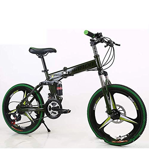 Falträder : WRJY 20 Zoll faltbares Doppel-Stoßdämpfer-Fahrrad, Männer und Frauen Typ Variable Geschwindigkeit Integriertes Rad Falt-Mountainbike, Fahrgeschenk, Grün