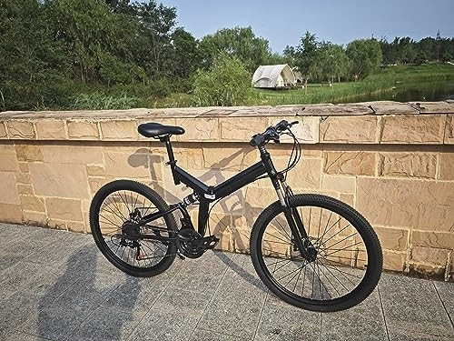 Falträder : WSIKGHU 26 Zoll Mountainbike für Erwachsene Fahrrad Faltbares 21 Gang Mountainbike, Höhenverstellbares Mountainbike mit Doppelscheibenbremsen Vorne und Hinten aus Kohlenstoffstahl (85% Vormontiert)