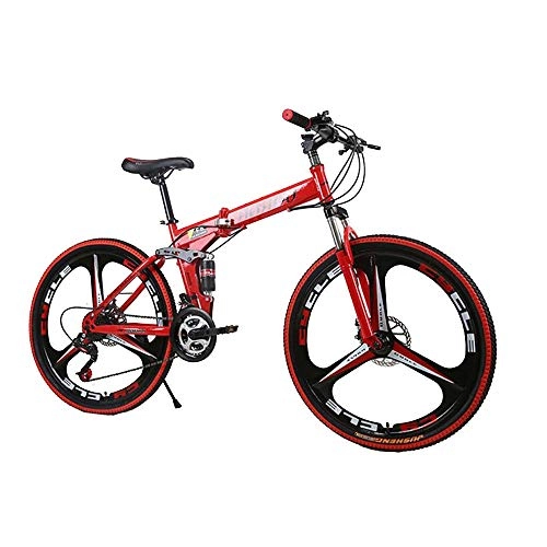 Falträder : WYX 24-Gang Mountainbike, Folding Fahrrad Rennrad Unisex Voll Shockingproof Carbon-Stahlrahmen Doppelscheibenbremsen Fahrräder 24in / 26in, Rot, 26"× 24speed