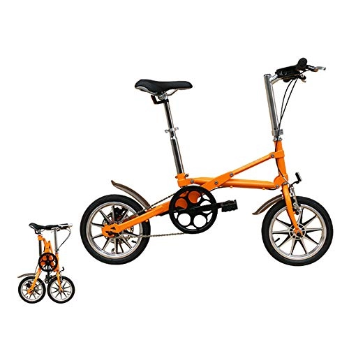 Falträder : WYX Carbon-Faltrad 14 Zoll Mini Single Speed ​​Folding Fahrrad-Ultra-Light-Carbon-Faser Faltrad Mini Faltbare Urban Commuter Fahrrad, Orange