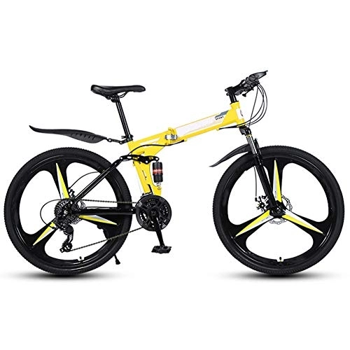 Falträder : WYZDQ 26-Zoll Portable Mountainbike, 21 / 24 / 27 Speed ​​Rennrad, Faltrad für Männer und Frauen geeignet für Outdoor und Arbeit, Gelb, 24 Speed