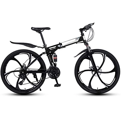 Falträder : WYZDQ Faltbare Variable Speed ​​Mountain Bike vorne und hinten Doppel Stoßdämpfer 6 Schneidrad Rennrad, Schwarz, 21 Speed