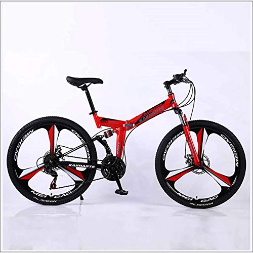 Falträder : XER Mountain Bike Folding Rahmen MTB Bike Doppelaufhebung Mens-Fahrrad 27 Geschwindigkeiten 26 Zoll 3-High-Carbon Stahl Fahrradscheibenbremse, Rot, 24 Speed