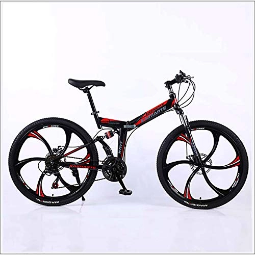 Falträder : XER Mountain Bike Folding Rahmen MTB Bike Doppelaufhebung Mens-Fahrrad 27 Geschwindigkeiten 26 Zoll 6-High-Carbon Stahl Fahrradscheibenbremse, Schwarz, 21 Speed