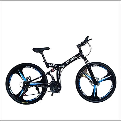 Falträder : XER Mountainbike 21 / 24 / 27 / 30 Geschwindigkeit Stahlrahmen 26 Zoll 3-Speichen-Räder Doppelaufhebung Faltrad, Schwarz, 30 Speed