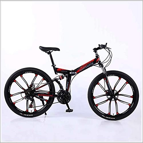 Falträder : XER Mountainbike 24 Speed ​​Steel High-Carbon Stahl 24 Zoll 10-Speichen-Räder Doppelaufhebung Faltrad für Pendler City, Schwarz, 24 Speed
