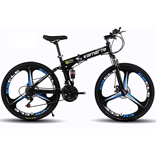 Falträder : XER Unisex-Mountainbike, 24-Gang-Faltfahrrad mit Doppelfederung, 26-Zoll-3-Speichen-Rädern und Doppelscheibenbremse, Black, 24speed