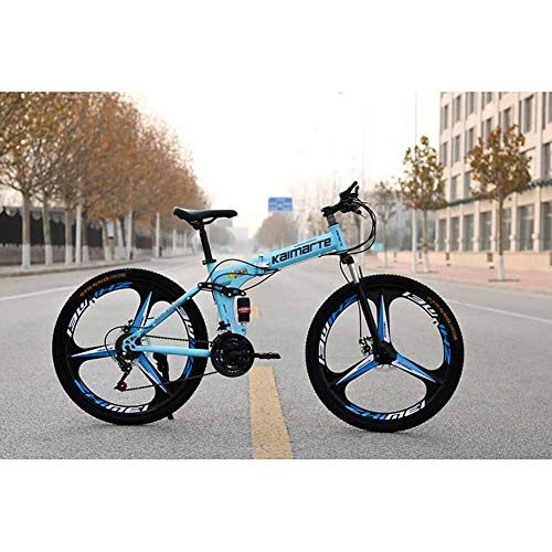 Falträder : XER Unisex-Mountainbike, 27-Gang-Faltfahrrad mit Doppelfederung, 24-Zoll-3-Speichen-Rädern und Doppelscheibenbremse, für Männer und Frauen, Blue, 21speed