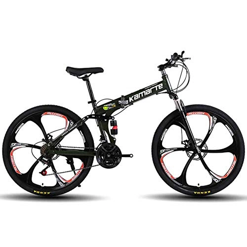 Falträder : XER Unisex-Mountainbike, 27-Gang-Faltfahrrad mit Doppelfederung, 24-Zoll-6-Speichen-Rädern und Doppelscheibenbremse, für Männer und Frauen, Black, 24speed