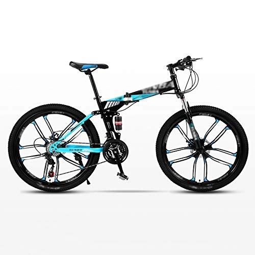 Falträder : XGYUII Faltbarer Mountainbike-Rahmen Aus Kohlenstoffhaltigem Stahl 27 Stoßdämpferrad Mit Variabler Geschwindigkeit 26-Zoll-Rad Leichtes Tragbares Unisex-Pendler-Training, Blau