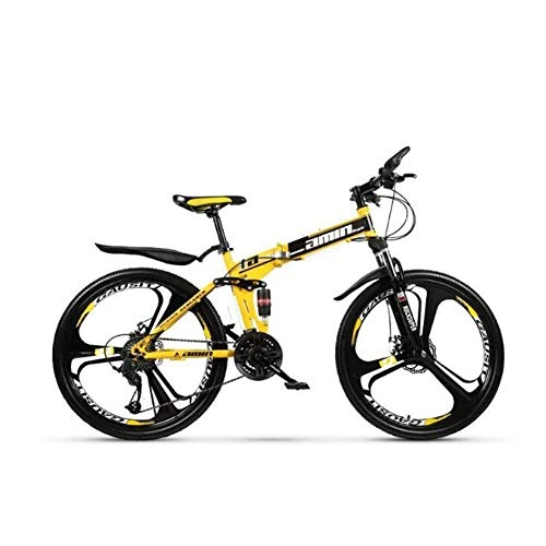 Falträder : XHJZ Mountainbike Falträder, 21 / 24 / 27 / 30-Gang-Doppelscheibenbremse Fully Anti-Rutsch, Off-Road Variable Speed ​​Rennrad für Männer und Frauen, Gelb, 24 Speed