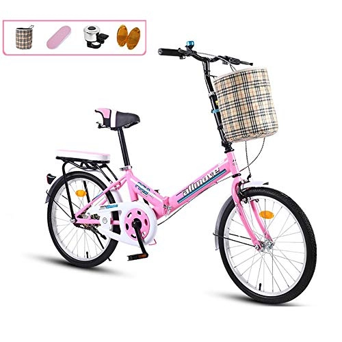 Falträder : XIAOFEI Faltbares Fahrrad, Ultraleichtes tragbares Fahrrad Kleines Rad Single Speed 20 / 16 Zoll, Sport Road Faltbares Fahrrad Fahrrad für Erwachsene, Rosa, 16