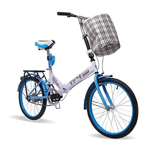 Falträder : XIAOFEI Faltrad Adult 20-Zoll-Kohlefaser-Fahrrad Faltbares City-Bike-Faltrad, Federung Single-Speed-Vorderrad-V-Bremse-Faltrad vorne für Männer und Frauen, Blau, 20