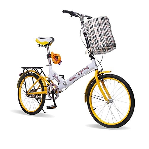 Falträder : XIAOFEI Faltrad Adult 20-Zoll-Kohlefaser-Fahrrad Faltbares City-Bike-Faltrad, Federung Single-Speed-Vorderrad-V-Bremse-Faltrad vorne für Männer und Frauen, Gelb, 20