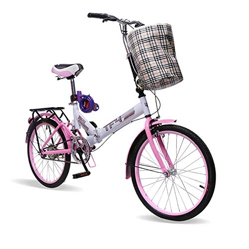 Falträder : XIAOFEI Faltrad Adult 20-Zoll-Kohlefaser-Fahrrad Faltbares City-Bike-Faltrad, Federung Single-Speed-Vorderrad-V-Bremse-Faltrad vorne für Männer und Frauen, Rosa, 20