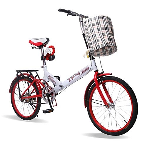 Falträder : XIAOFEI Faltrad Adult 20-Zoll-Kohlefaser-Fahrrad Faltbares City-Bike-Faltrad, Federung Single-Speed-Vorderrad-V-Bremse-Faltrad vorne für Männer und Frauen, Rot, 20