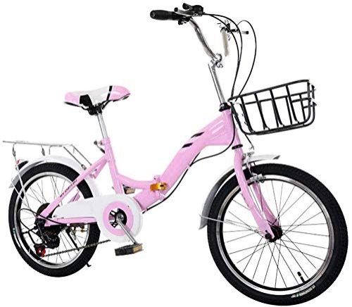 Falträder : XINHUI 20-Zoll-Faltrad, Single-Speed-Fahrrad, Ultra-Licht-Ultra-Elebentes Geschwindigkeit Von Erwachsenen, Tragbarer Fahrrad, Hoher Kohlenstoffstahlrahmen, Rosa