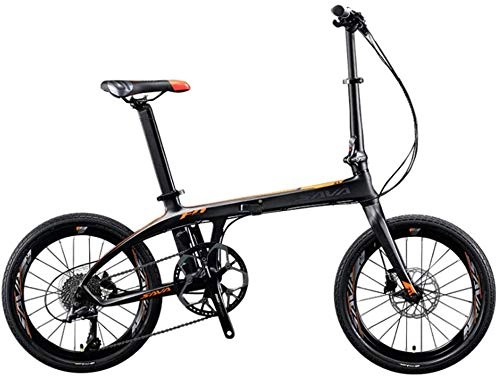 Falträder : XINHUI 20-Zoll-Kohlefaser-Klappfahrrad, Faltendes Mountainbike, 9-Gang-Variable Geschwindigkeit Dual-Scheibenbremse-Erwachsener Fahrrad