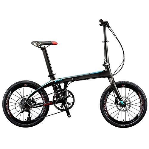 Falträder : XM&LZ Kohlefaser Faltrad Erwachsene, 9 Geschwindigkeit 20 Zoll Faltfahrrad, Pendler Klappräder City Bike, Dual-scheiben-bremsen Ultra-licht Blau