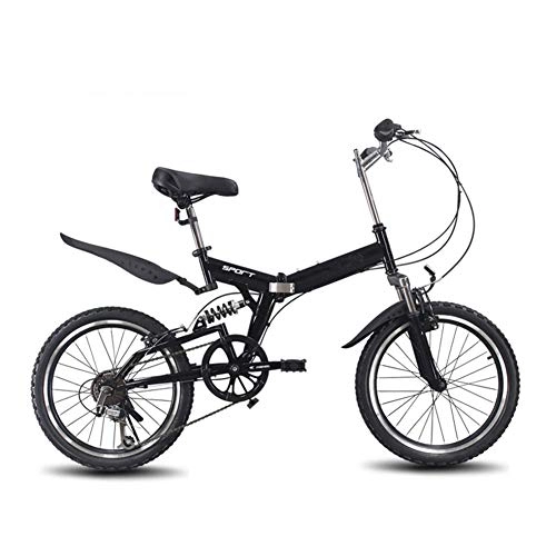 Falträder : XM&LZ Tragbar Klappräder 20inch, 6 Variable Geschwindigkeit Ultraleicht Outdoor-Fahrrad, Vordere Und Hintere Kotflügel, Hochkohlestahl MTB Bikes Schwarz