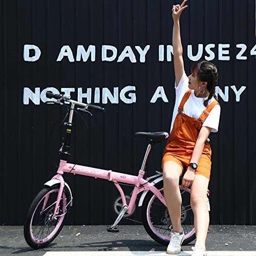 Falträder : XM&LZ Ultra-licht Faltrad Hochkohlestahl, Dual-scheiben-bremsen Tragbar Faltrad, Outdoor Pendler-Fahrrad Für Erwachsene Studenten Rosa